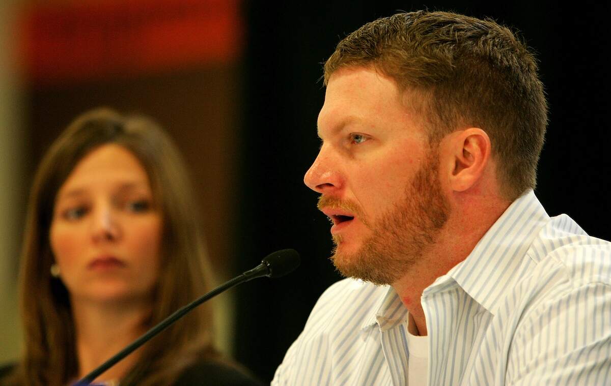 Dale Earnhardt Jr. and his manager, sister Kelley Earnhardt, hold a news conference at JR Motorsports in 2007