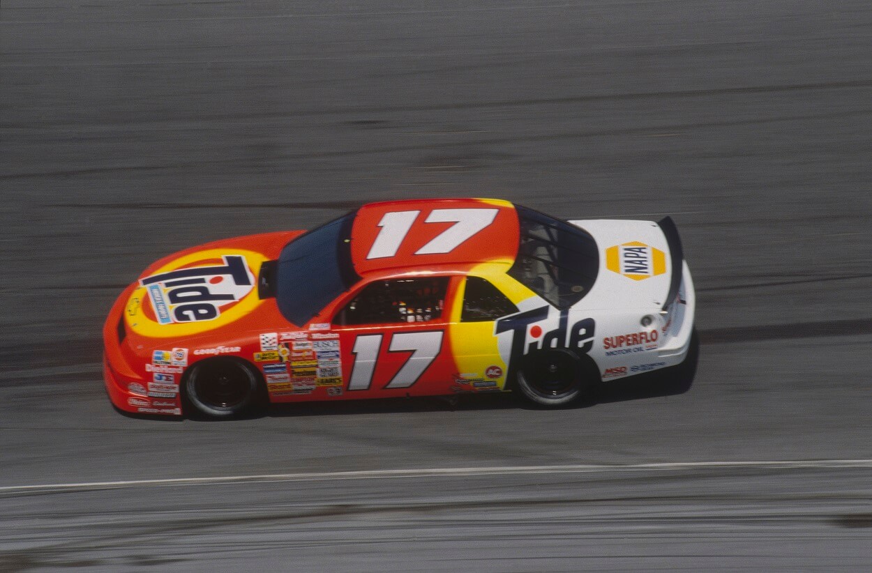 Darrell Waltrip drives his Tide #17 car during the Daytona 500 at the Daytona Speedway on February 18, 1990 at Daytona Beach, Florida
