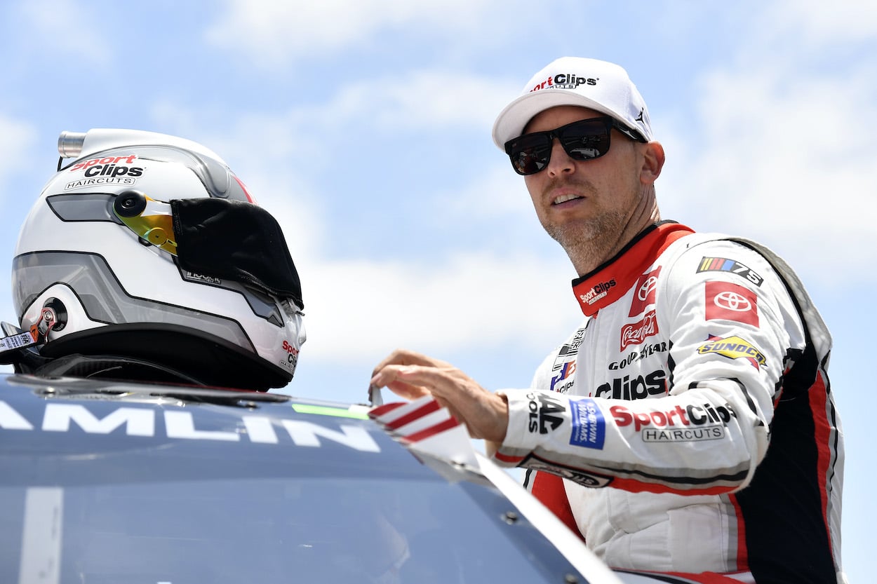 Denny Hamlin enters his car prior to the NASCAR Cup Series Toyota / Save Mart 350 at Sonoma Raceway on June 11, 2023. | Logan Riely/Getty Images