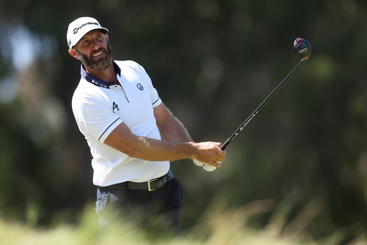 Dustin Johnson of the United States plays his shot from the seventh tee during the final round of the 123rd U.S. Open Championship at The Los Angeles Country Club on June 18, 2023 in Los Angeles, California