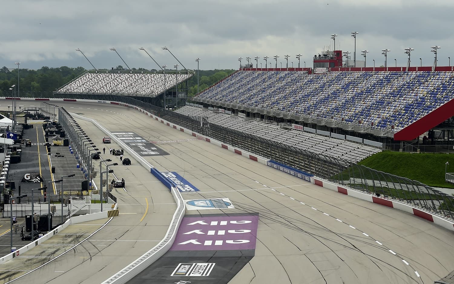 A general view of empty stands at Darlington during the 2020 pandemic. NASCAR tracks will be empty this weekend for a different reason.