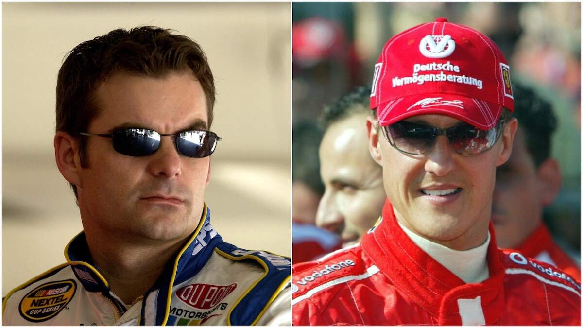 An image of Jeff Gordon alongside an image of Michael Schumacher