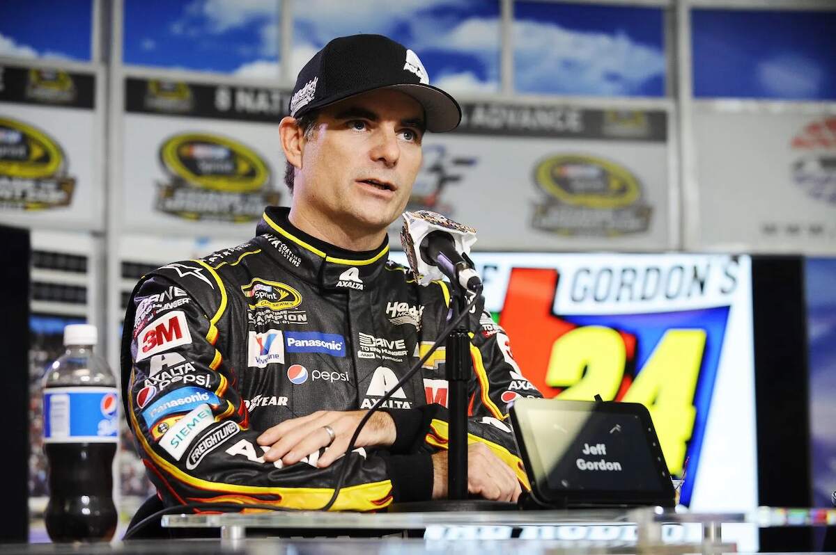 NASCAR driver Jeff Gordon speaks to the media