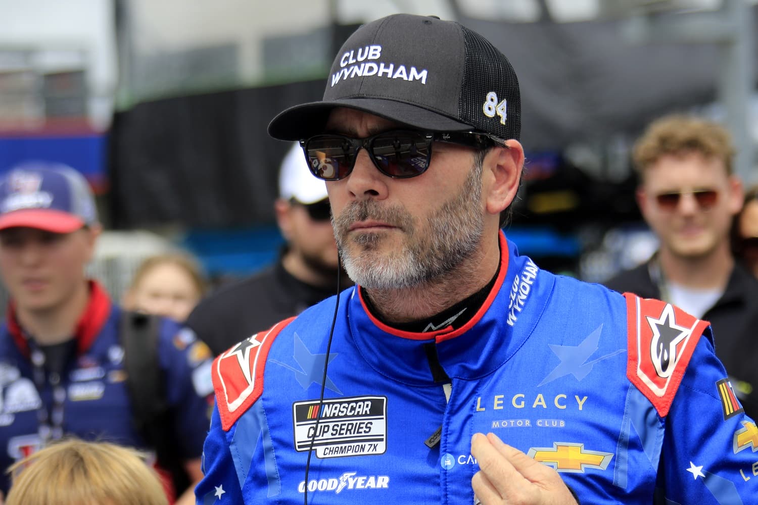 Jimmie Johnson talks with members of his crew prior to the NASCAR Cup Series Coca-Cola 600 on May 29, 2023 at Charlotte Motor Speedway. | Jeff Robinson/Icon Sportswire via Getty Images