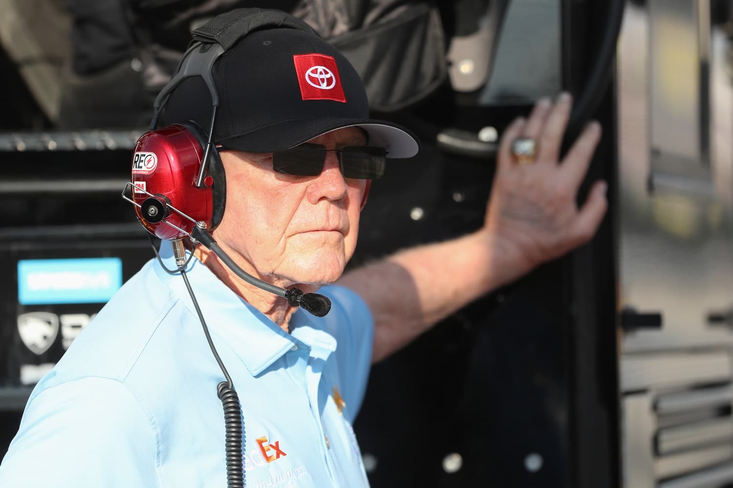 JGR team owner and Hall of Famer Joe Gibbs looks on during the NASCAR Cup Series Goodyear 400 at Darlington Raceway on May 14, 2023.