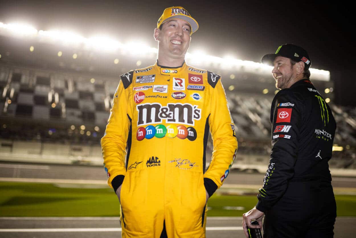 Kyle Busch (L) and Kurt Busch (R) talk ahead of the 2022 Daytona 500.