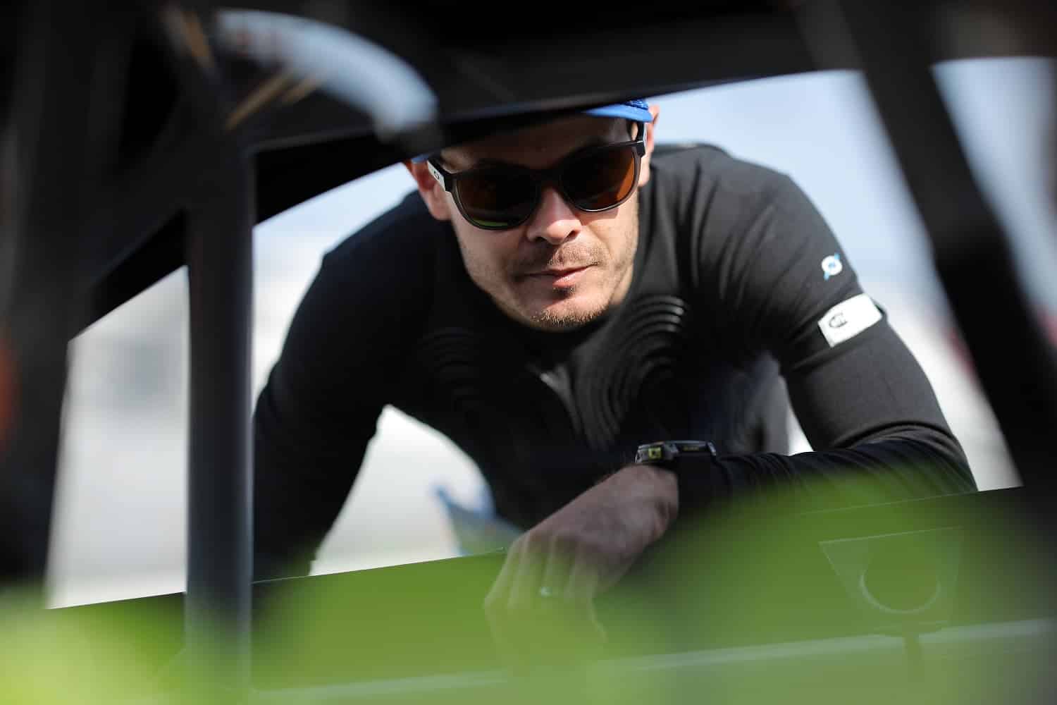 Kyle Larson prepares to practice for the NASCAR Cup Series Enjoy Illinois 300 at WWT Raceway on June 3, 2023.