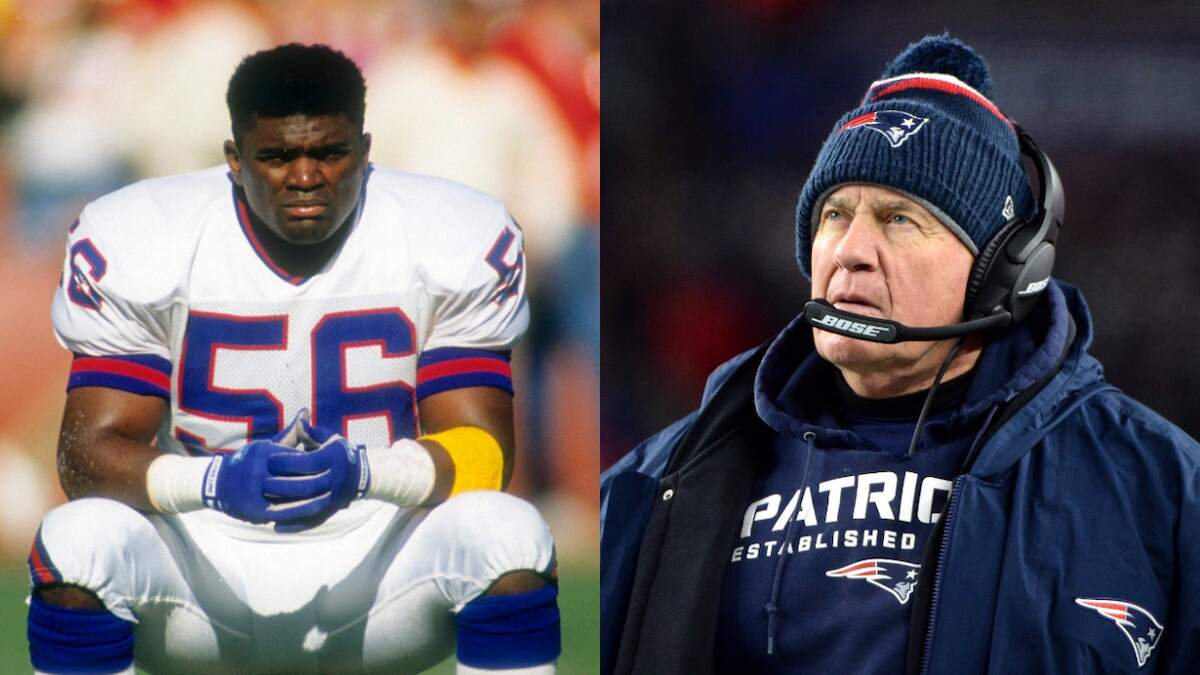 An image of Lawrence Taylor alongside an image of Bill Belichick