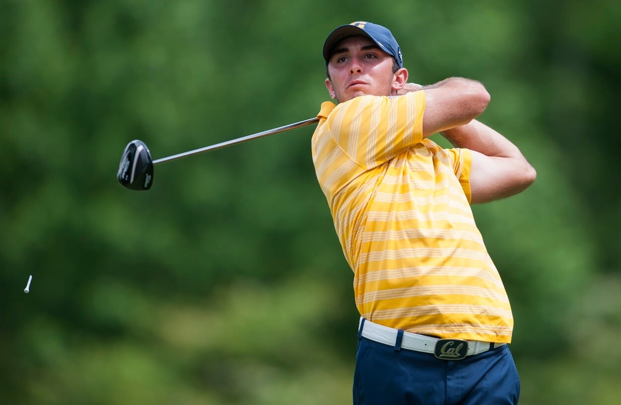 Max Homa of the University of California tees off during the Division I Men’s Golf Championship held at the Capital City Club’s Crabapple Course in Milton, GA. Homa won the individual national title with a -9 score.