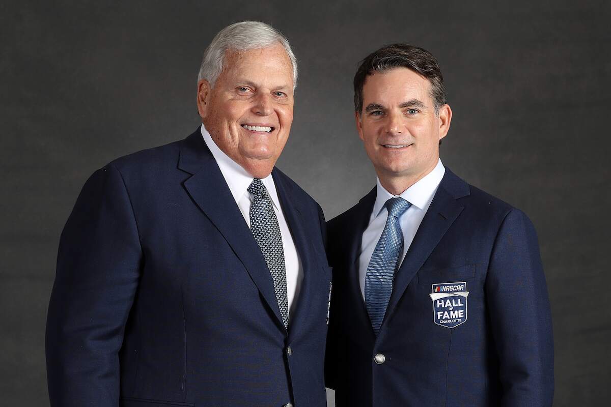 Hall of Fame members Rick Hendrick and Jeff Gordon pose for a photo during the 2019 NASCAR Hall of Fame Induction Ceremony