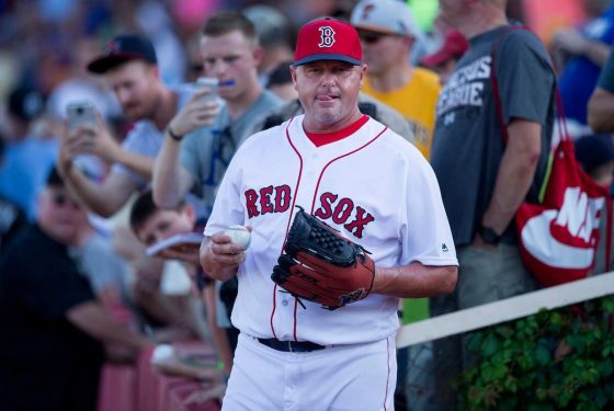 Boston Red Sox Roger Clemens holds the baseball during a MLB game