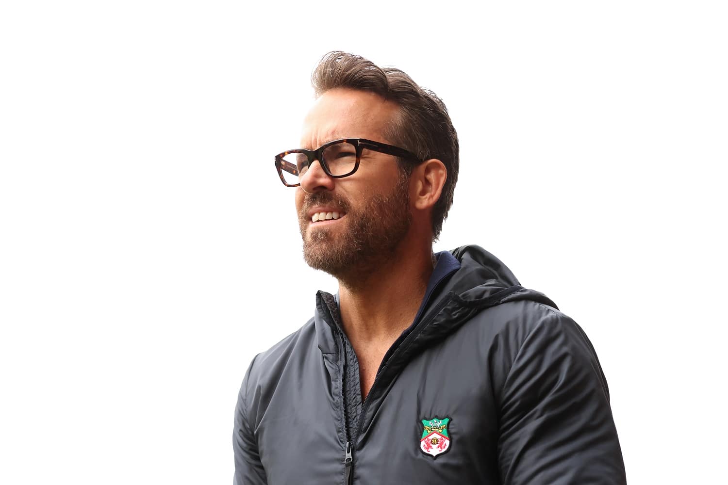 Ryan Reynolds looks on prior to the Vanarama National League match between Wrexham and Boreham Wood at Racecourse Ground on April 22, 2023, in Wrexham, Wales.