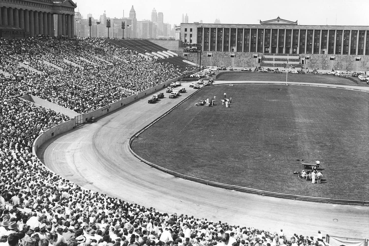 Early stock car racing action at Soldier Field. The track hosted just one NASCAR Cup race in 1956 that was won by Fireball Roberts. Three NASCAR Convertible Series events were held from 1956 through 1957 as well, with Chicago native Tom Pistone winning the first. ISC Images & Archives via Getty Images