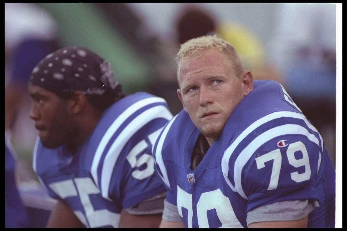 Defensive lineman Steve Emtman of the Indianapolis Colts looks on during a game against the Houston Oilers