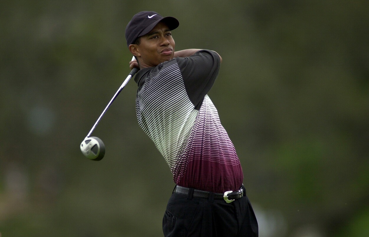 Tiger Woods follows his drive off the 16th tee during the final round of the Bay Hill Invitational at the Bay Hill Club in Orlando, Florida.