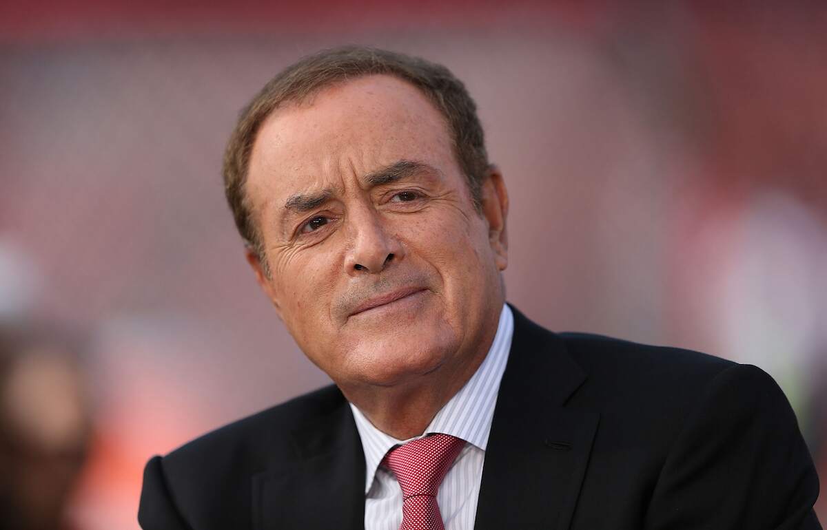 NFL broadcaster Al Michaels during a pregame show prior to the start of the game between the Detroit Lions and the San Francisco 49ers