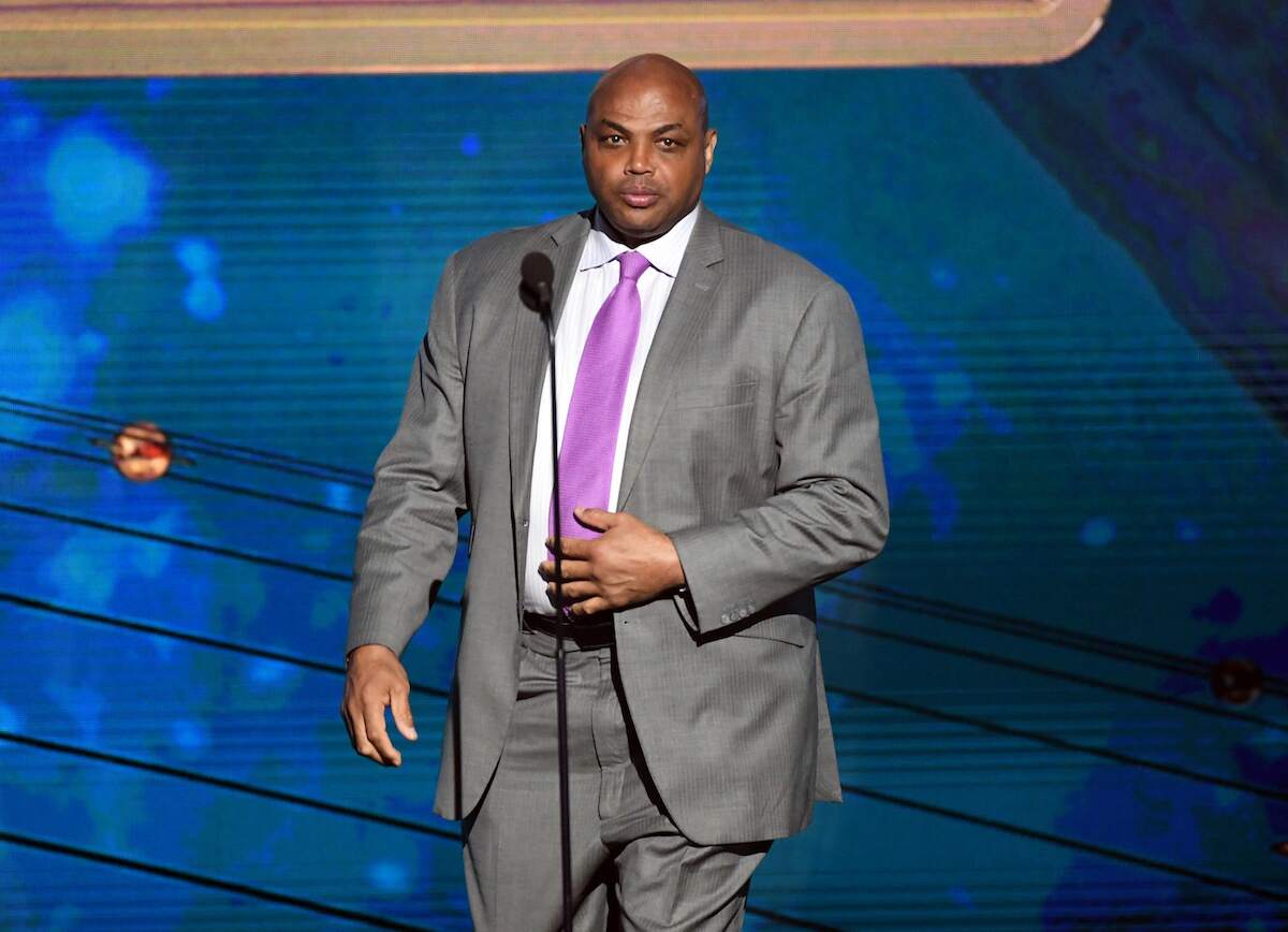 Charles Barkley speaks onstage during the 2019 NBA Awards in a gray suit