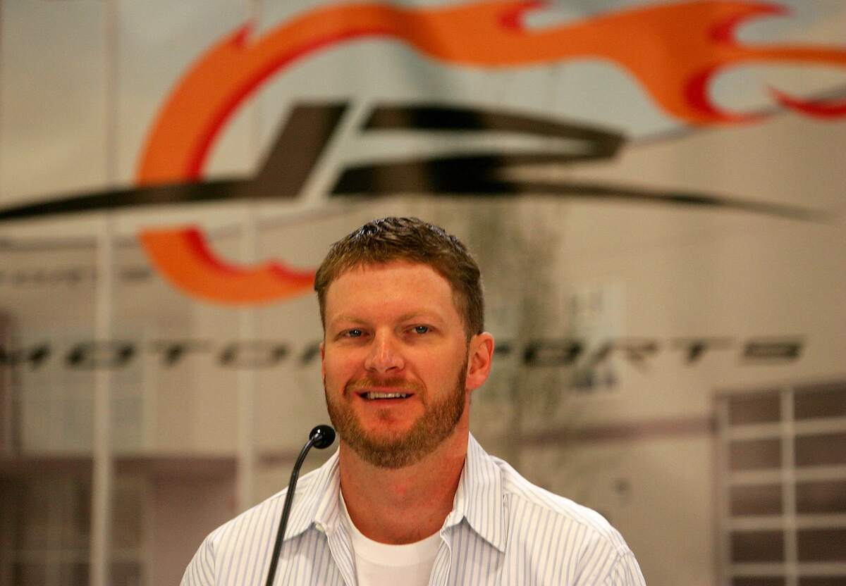 Dale Earnhardt Jr. speaks at a news conference, announcing he would quit at the end of 2007.