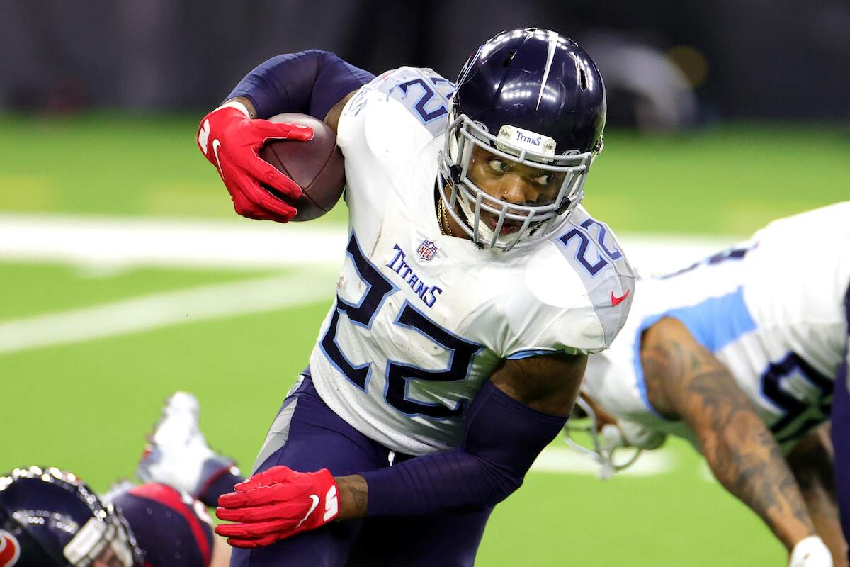Derrick Henry of the Tennessee Titans runs with the football in 2021