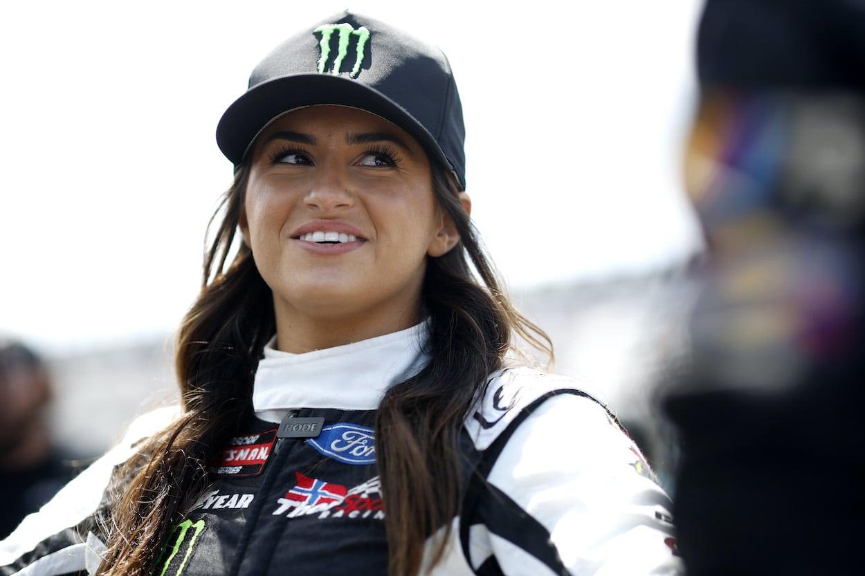 Hailie Deegan waits on grid.