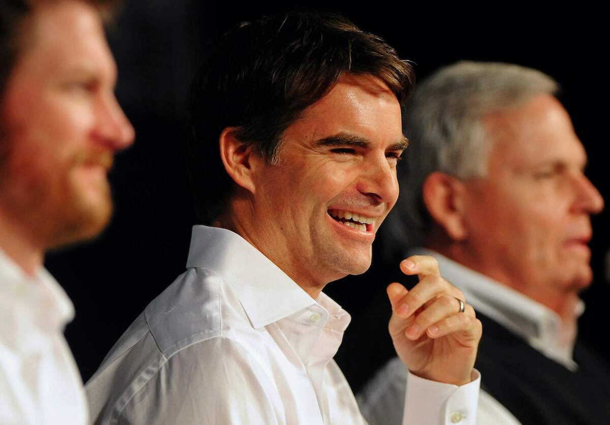 Jeff Gordon laughs during the 2012 NASCAR Sprint Media Tour