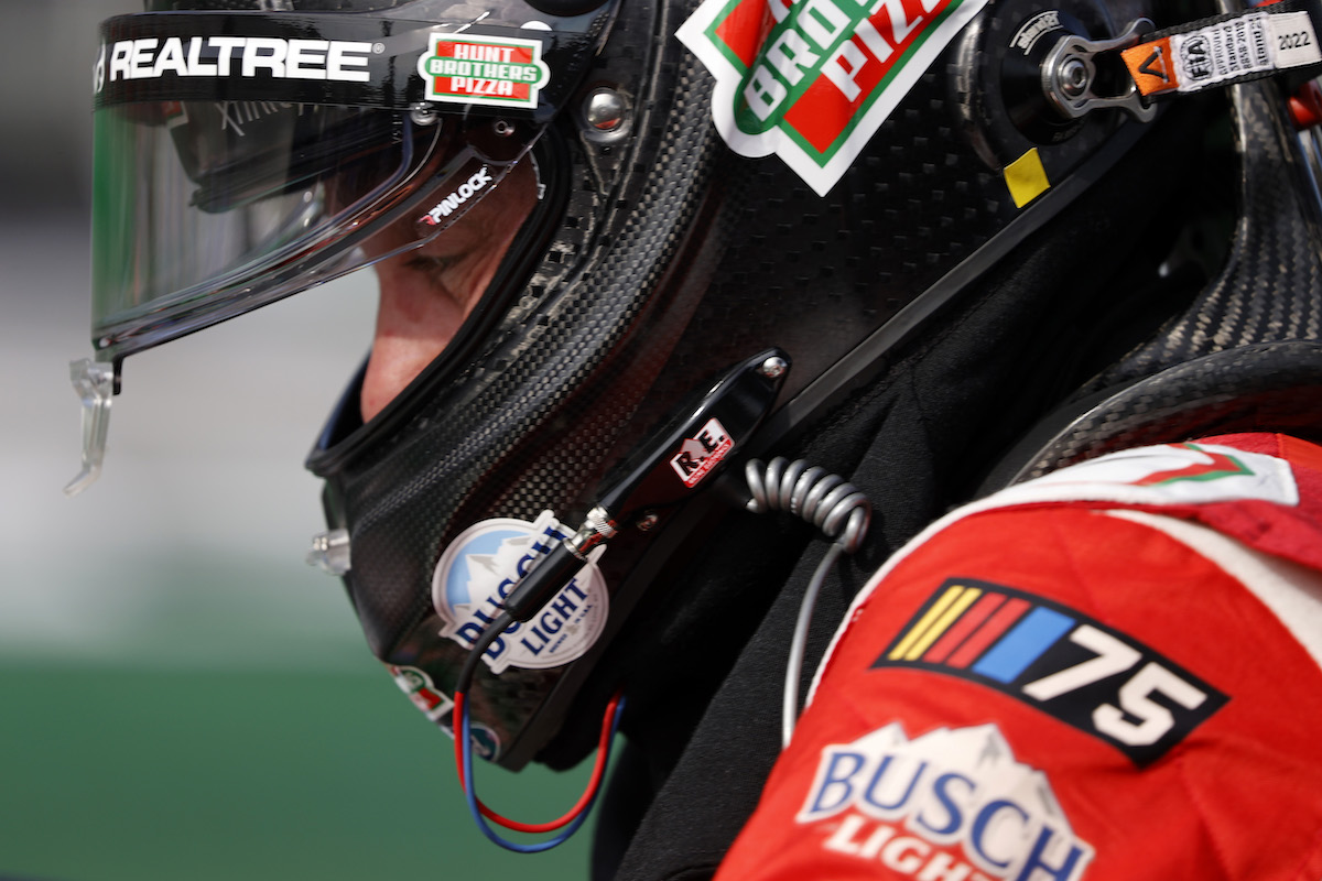 Kevin Harvick looks through his mask during qualifying.