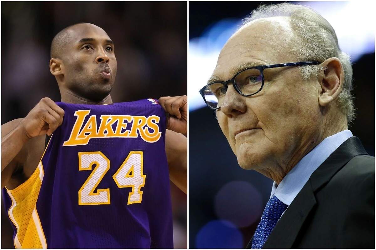 A photo of Kobe Bryant of the Lakers alongside a closeup photo of George Karl, the Nuggets' head coach