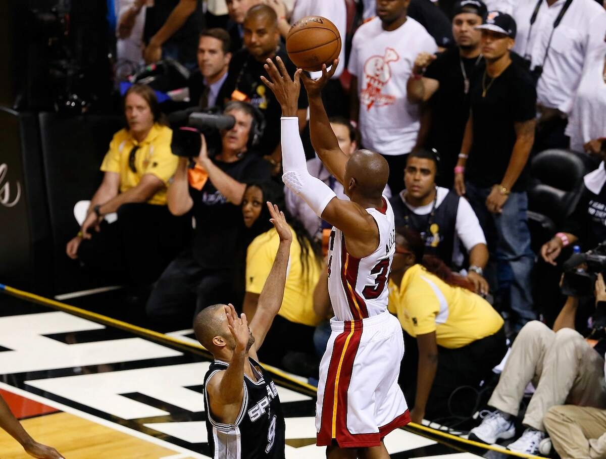 Ray Allen drains a three for the Miami Heat in Game 6 of the 2013 NBA Finals
