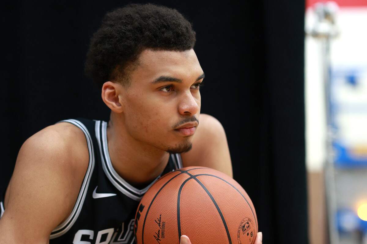 Victor Wembanyama of the San Antonio Spurs poses for a portrait during the 2023 NBA rookie photo shootVictor Wembanyama of the San Antonio Spurs poses for a portrait during the 2023 NBA rookie photo shoot