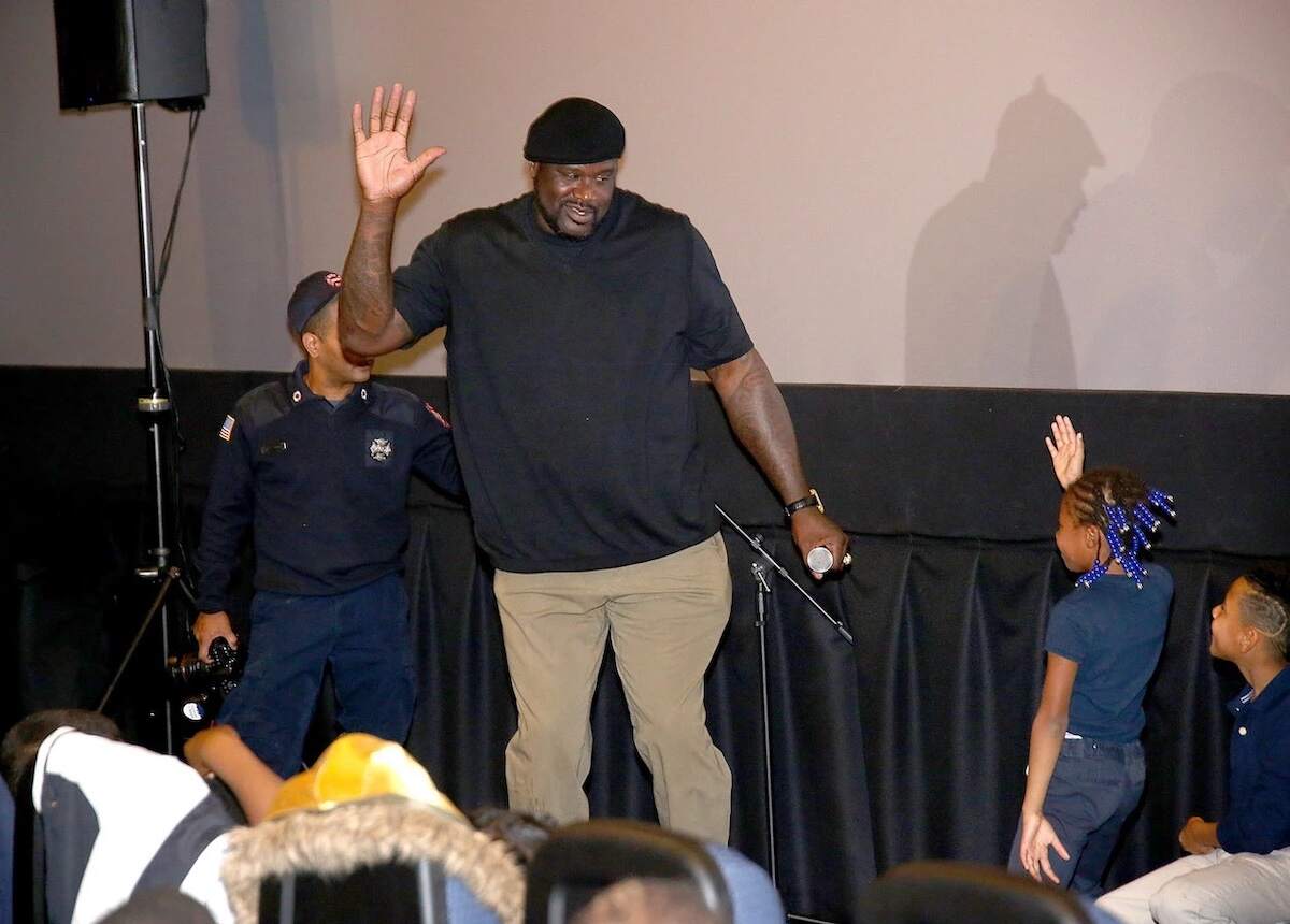 NBA star Shaquille O'Neal visits with young kids at school in New Jersey