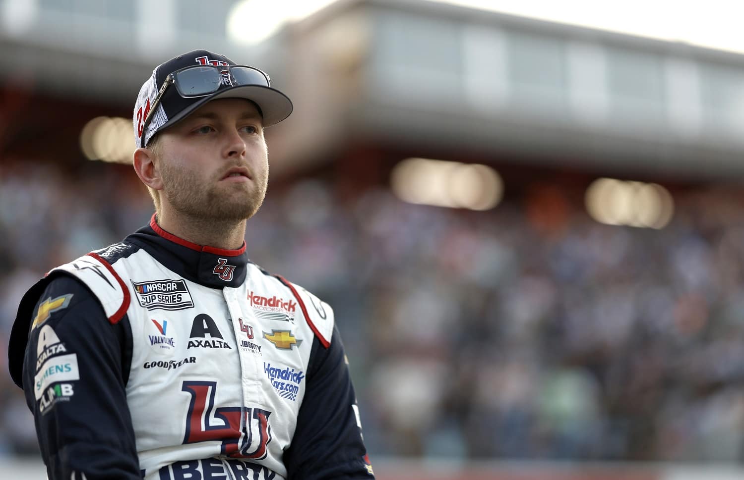 William Byron waits on the grid prior to the NASCAR Cup Series All-Star Race at North Wilkesboro Speedway on May 21, 2023, in North Wilkesboro, North Carolina.