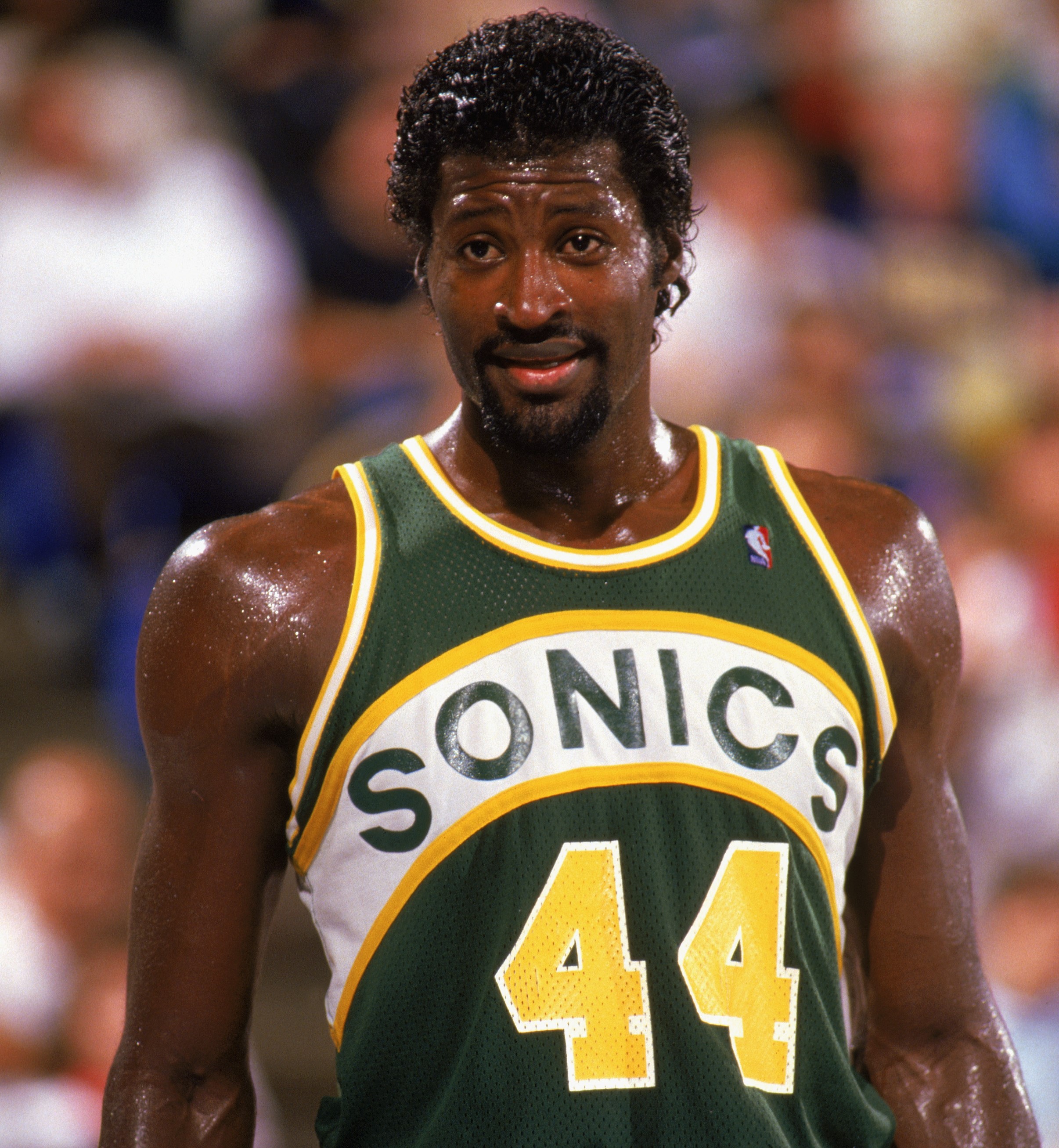 Michael Cage of the Seattle SuperSonics is seen during a game in the 1988-1989 NBA season.