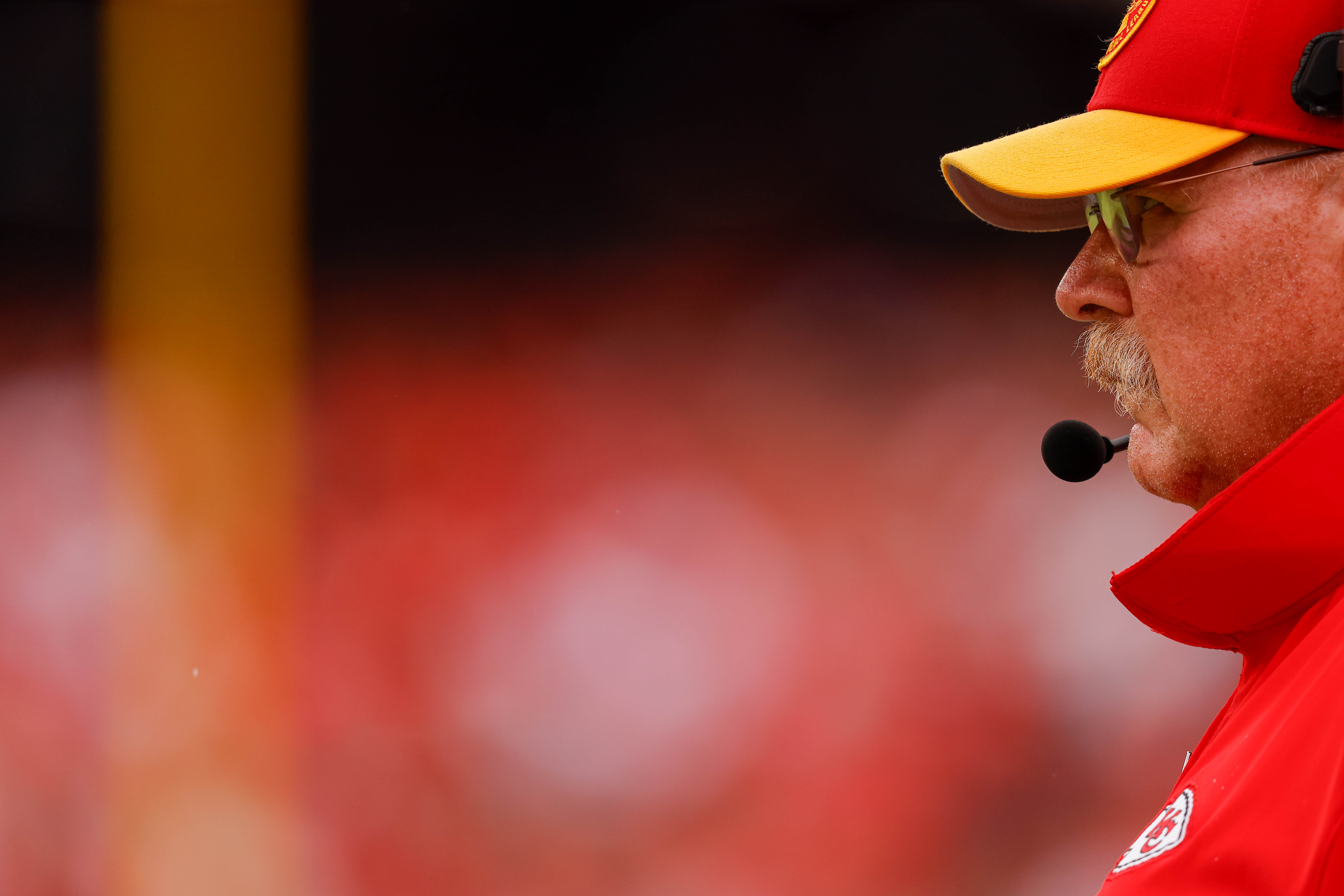 Kansas City Chiefs head coach Andy Reid watches first quarter preseason action against the Cleveland Browns.