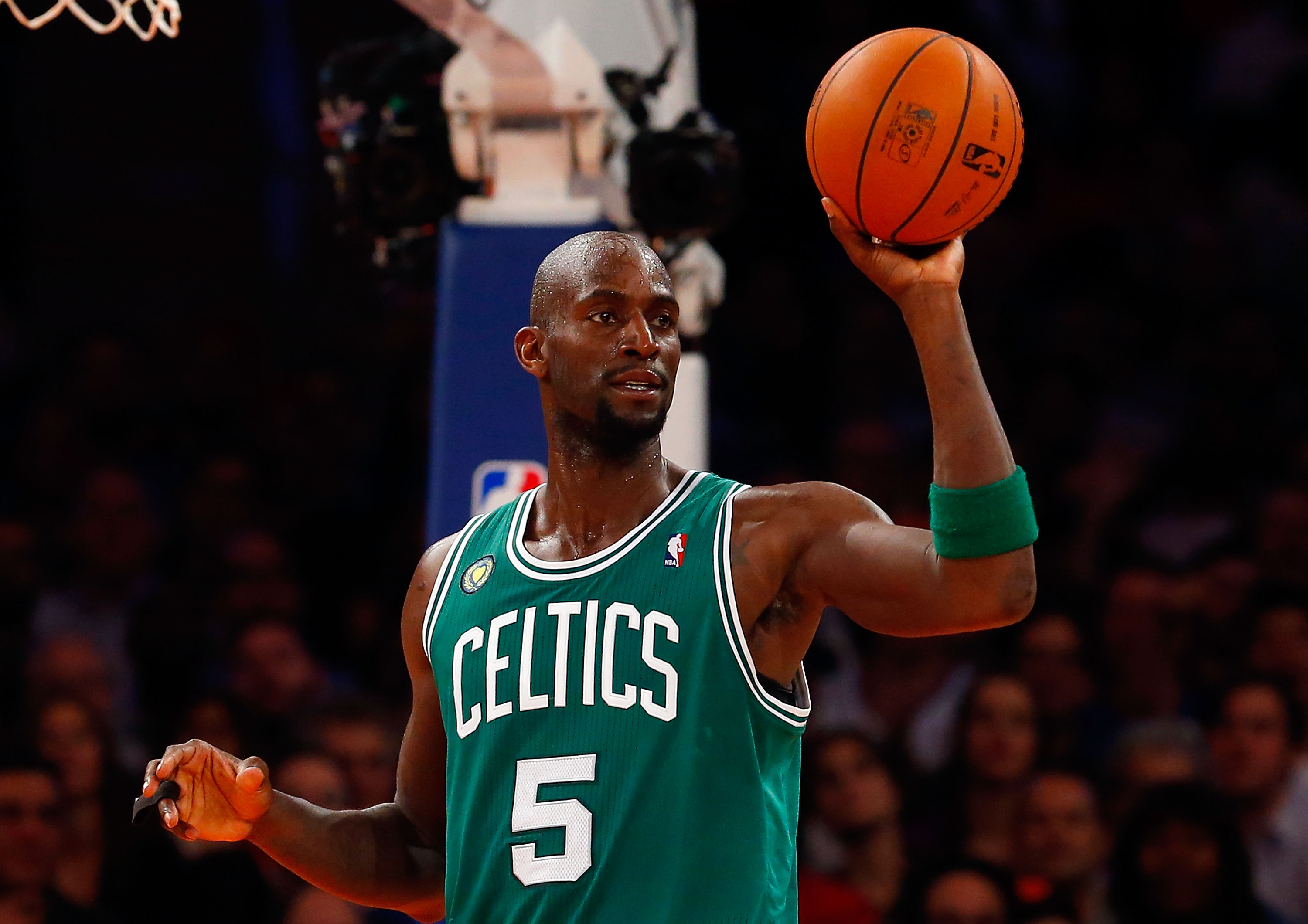 Kevin Garnett of the Boston Celtics in action against the New York Knicks.