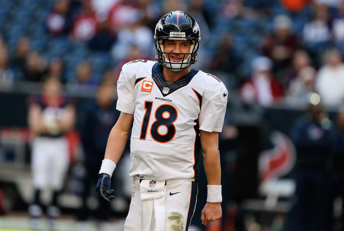 Peyton Manning of the Denver Broncos smirks.