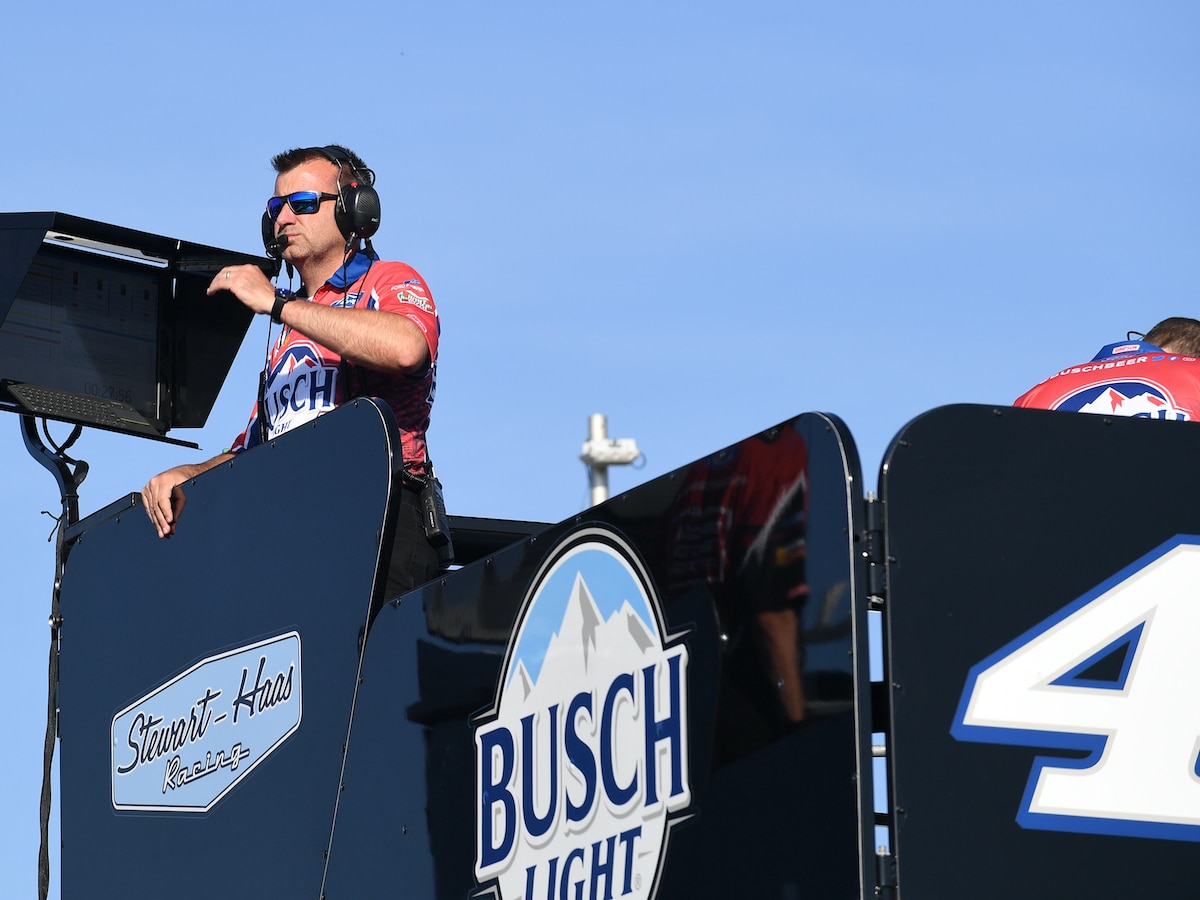 Rodney Childers watches before race.