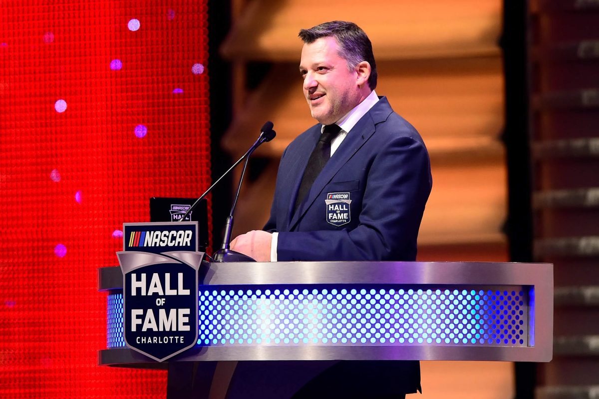 NASCAR Hall of Fame inductee Tony Stewart speaks during the 2020 NASCAR Hall of Fame Induction Ceremony
