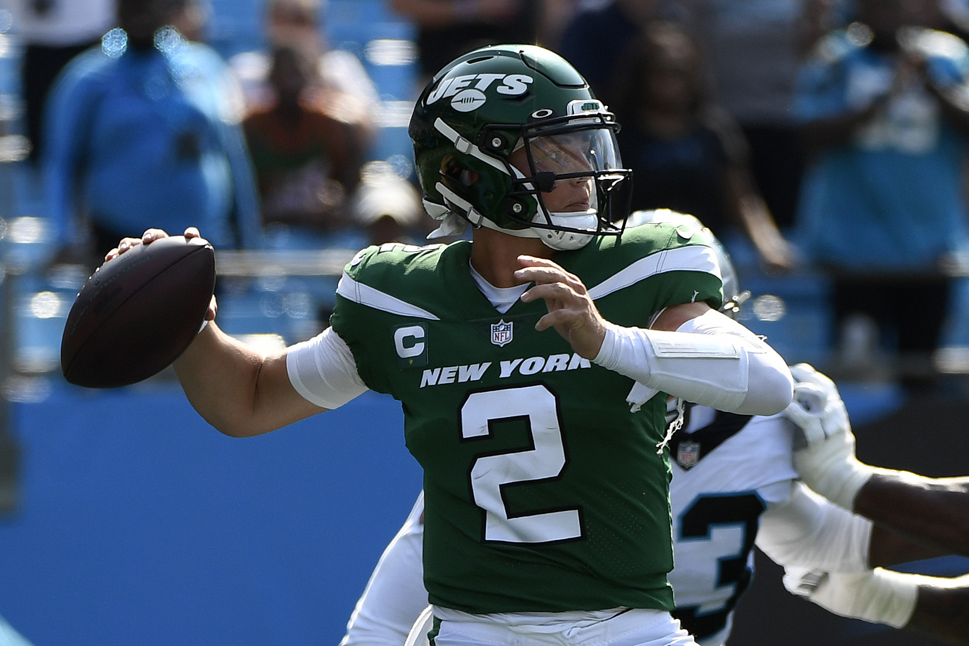 Zach Wilson of the New York Jets throws a pass.