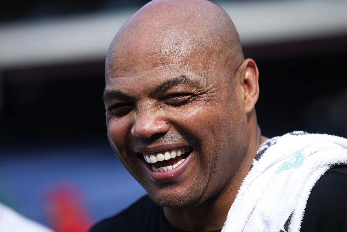 Retired NBA player Charles Barkley laughs before a game between the Chicago Cubs and Philadelphia Phillies on June 6, 2016