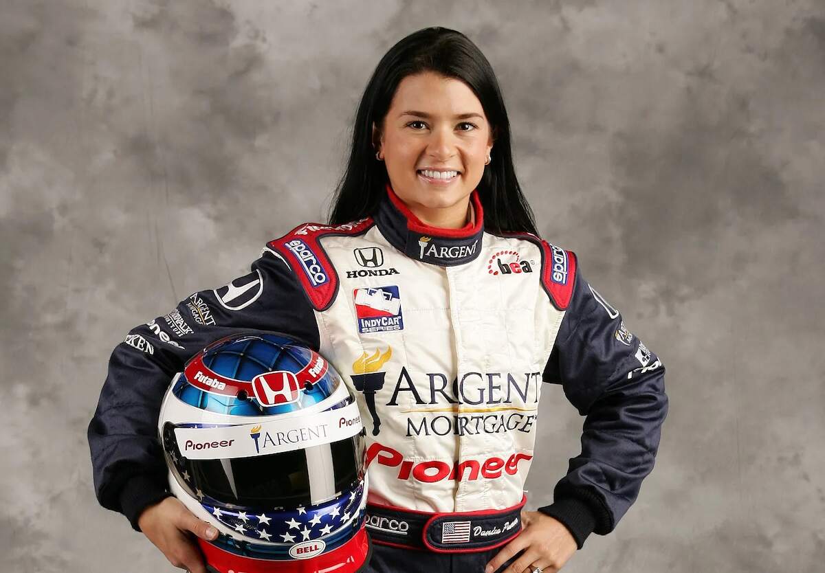 A portrait of Danica Patrick in her NASCAR suit