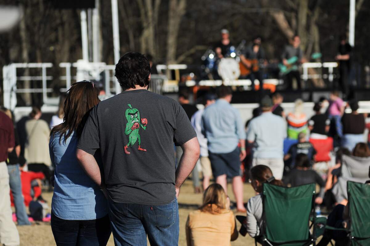 Supporters of Delta State University, home of the "Fighting Okra" enjoy music at an event