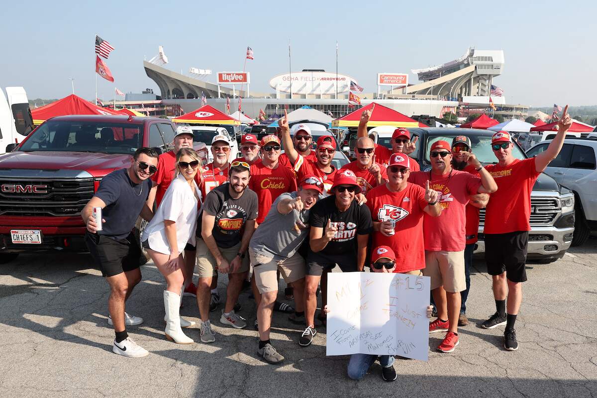 Kansas City Chiefs fans pose for a photo prior to a game