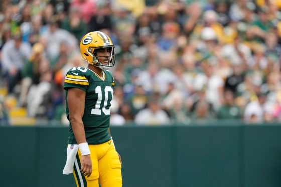 Jordan Love of the Green Bay Packers looks on in the first quarter against the Seattle Seahawks.