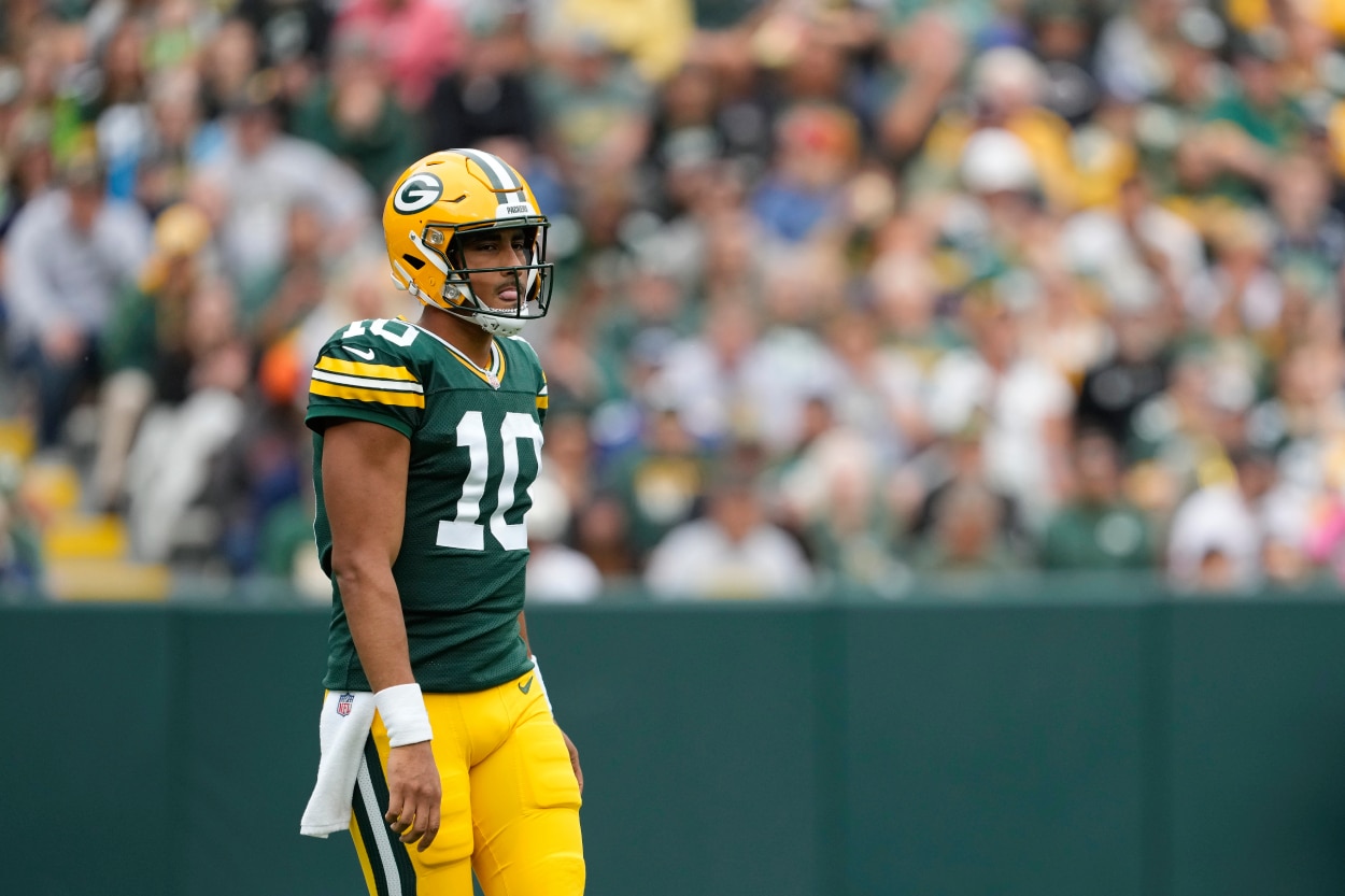 Jordan Love of the Green Bay Packers looks on in the first quarter against the Seattle Seahawks.