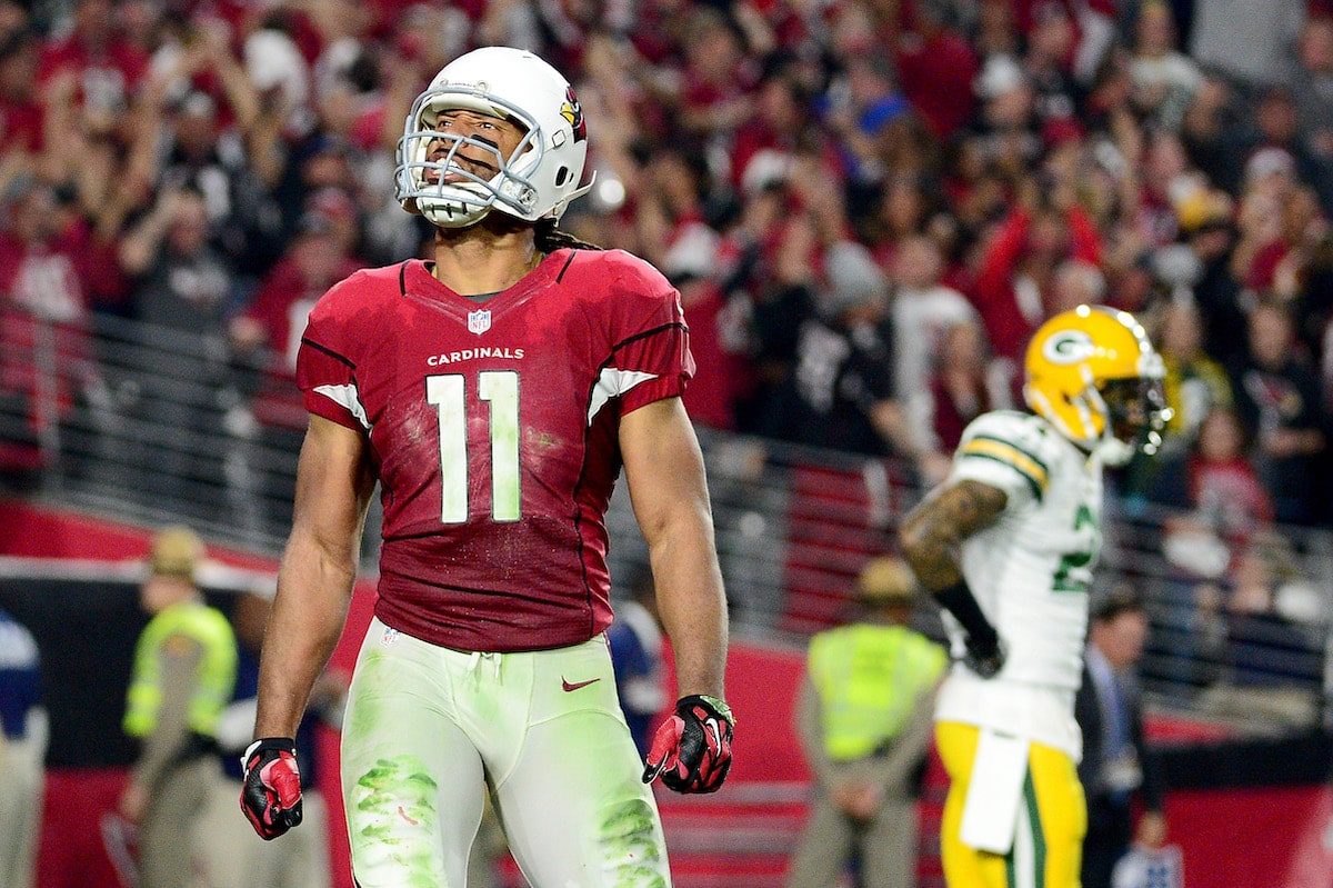 Larry Fitzgerald celebrates for the Arizona Cardinals.