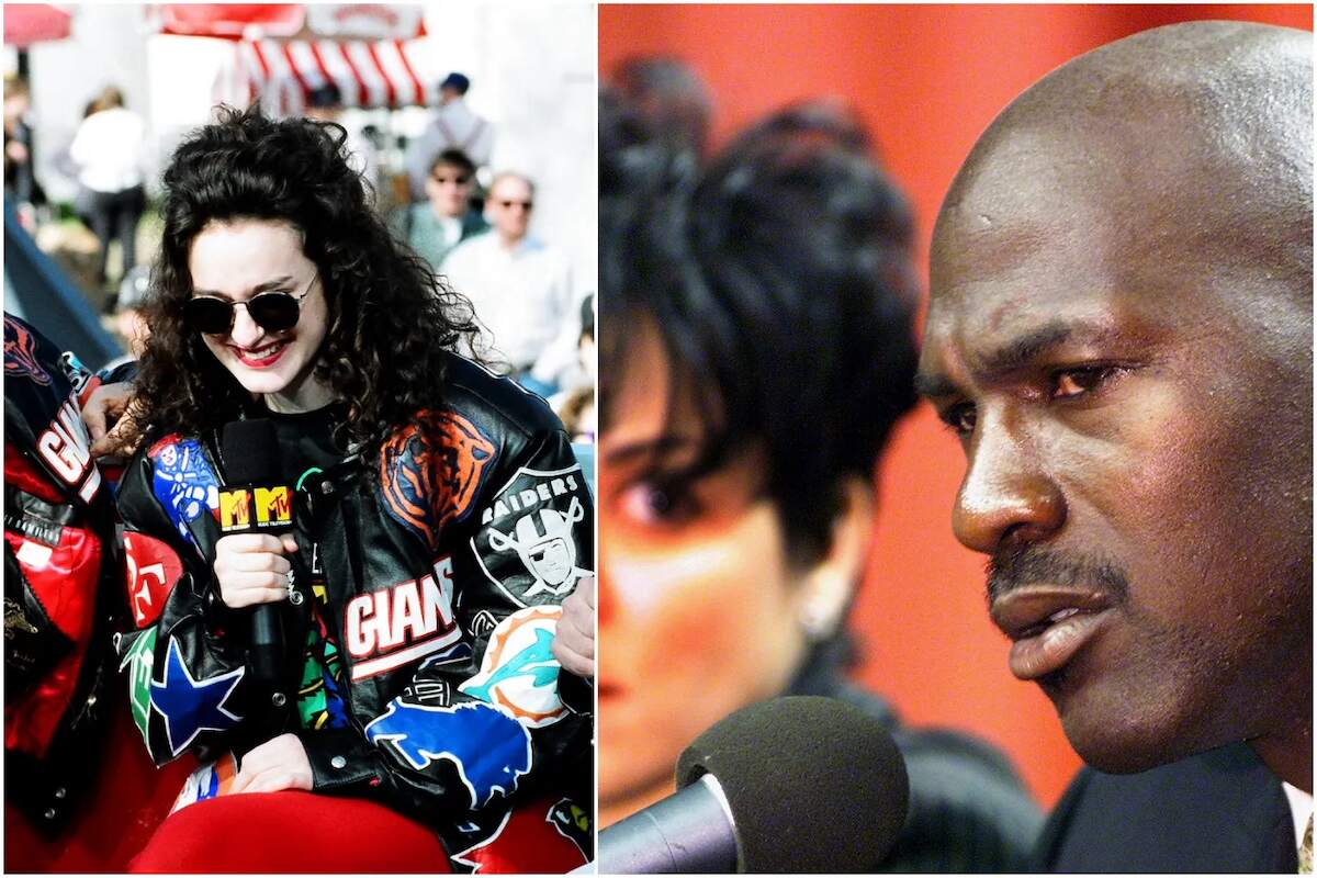Former MTV host Lisa Kennedy Montgomery appears on camera during the 1993 MTV Super Bowl Show as Michael Jordan announces his retirement while sitting alongside his then-wife Juanita.