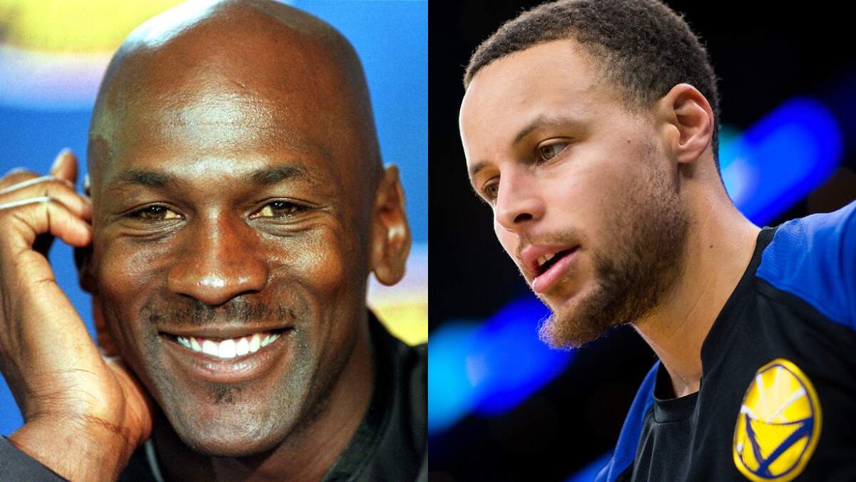 An image of Michael Jordan alongside an image of Stephen Curry
