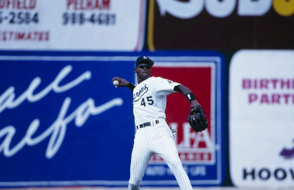 NBA legend Michael Jordan of the Birmingham Barons throws during an August 1994 game