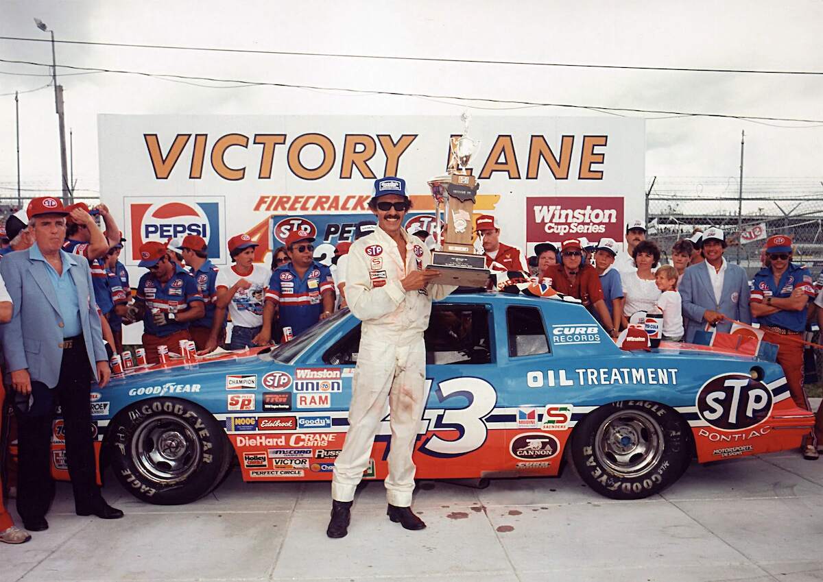 NASCAR legend Richard Petty celebrates his 200th NASCAR Cup Series victory