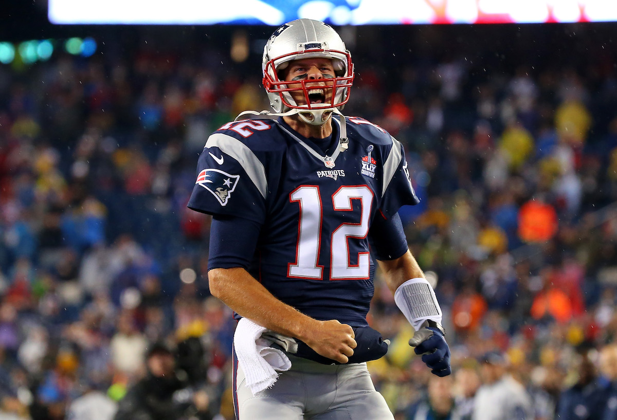 Tom Brady celebrates for the New England Patriots